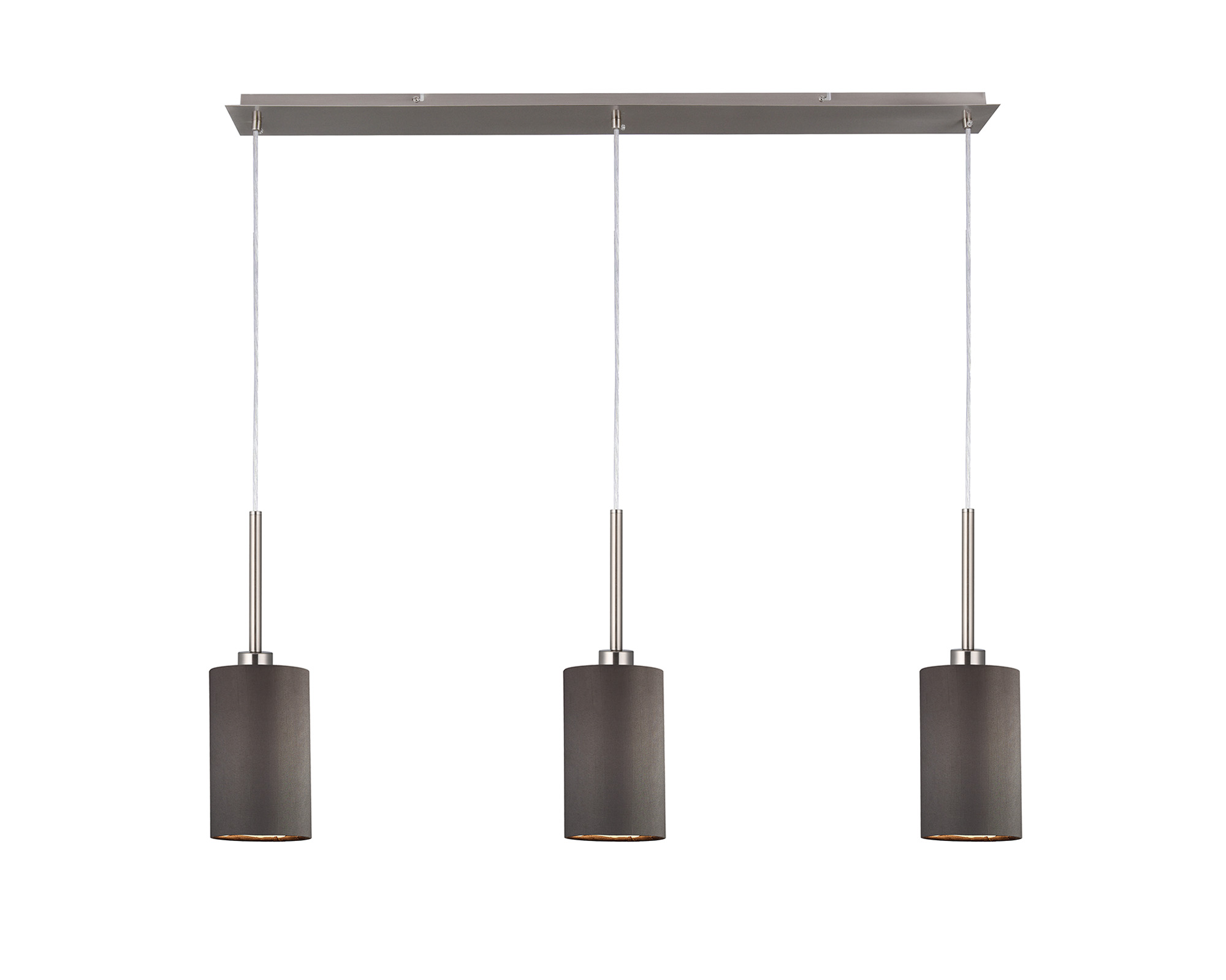 DK0780  Baymont 12cm Shade 3 Light Pendant Satin Nickel, Grey/White